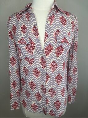 Anthropologie Porridge Button-Down Top in Lavender and Red  Print Solid Red Back